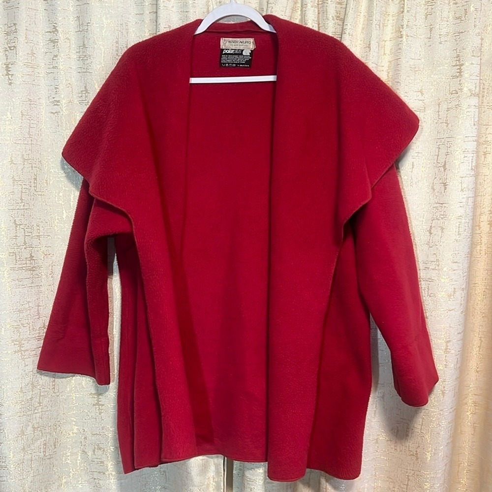 Good Rusch-Akuffo Fleece Wrap Coat Women M Red Polarplus Drape Collar